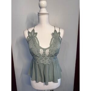 rue21 Fairycore Sage Lace Babydoll Cami Top Smocked Back Cross Straps Large